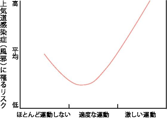 運動強度と感染リスクのJカーブグラフ